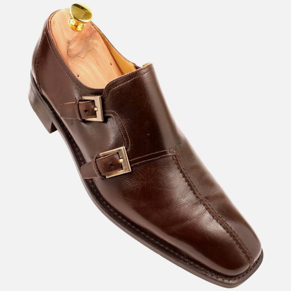 Mezlan Quattro Double Monk Strap Dress Shoe 11.5 Calfskin Leather Handmade Spain